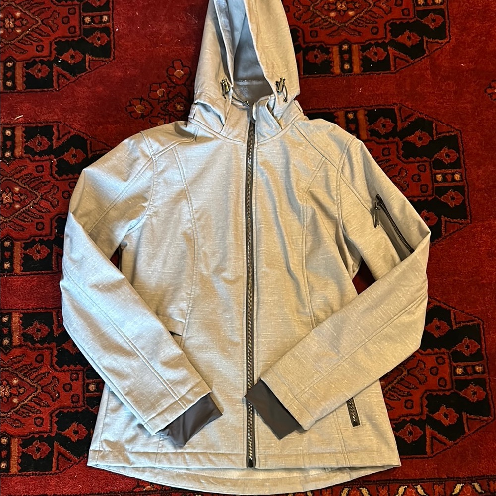 Gray Hooded Jacket with Zipper Details